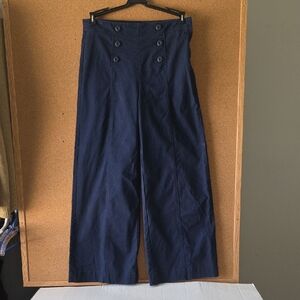 LOFT Cotton Navy High Waist Sailor Wide Leg Nautical Pants Size 4